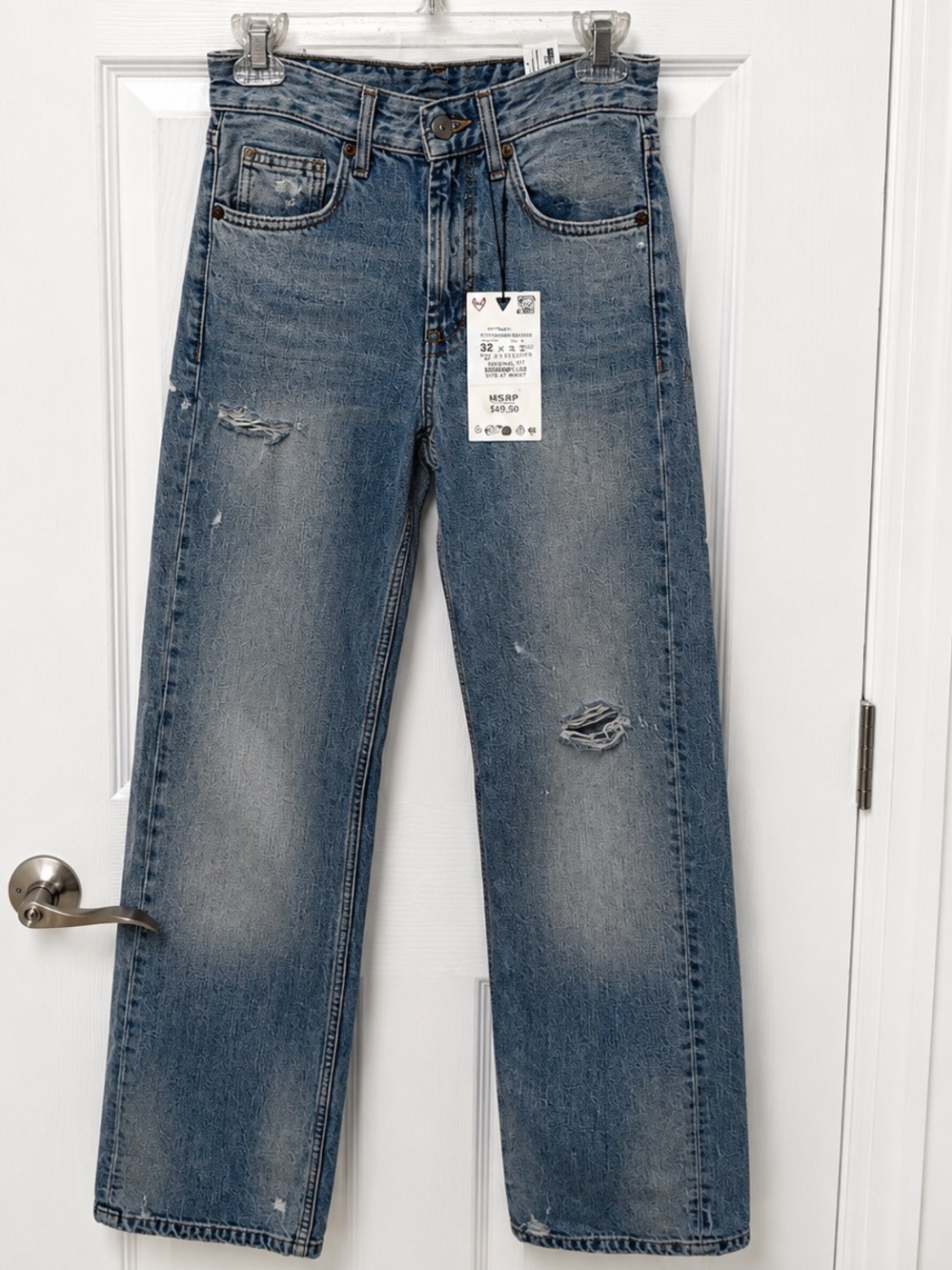 NWT ZARA Wide Leg Distressed Jeans Light Wash size 25